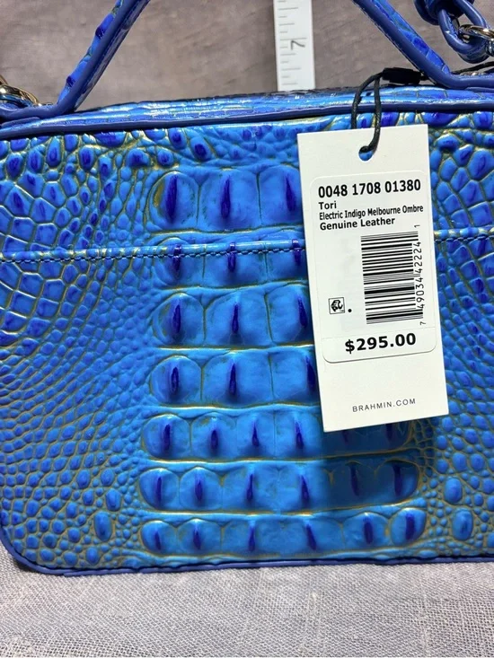 Brahmin Blue Croc-Embossed Top-Handle Crossbody Bag - Picture 5 of 12
